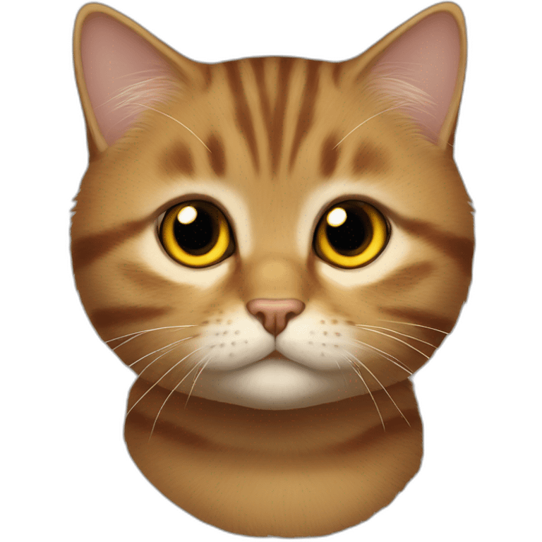 american short hair cat- tabby- a little bit fat- brown yellow eyes- the distances between eyes is a little bit far- dark orange hair- fluffy- looks cute emoji