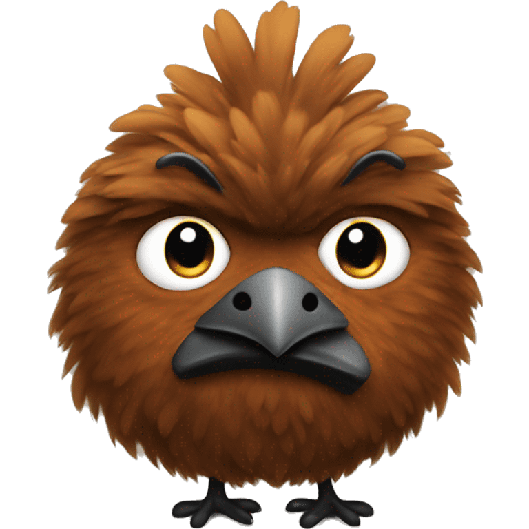 One brown fluffy ninja chicken with black eyes emoji