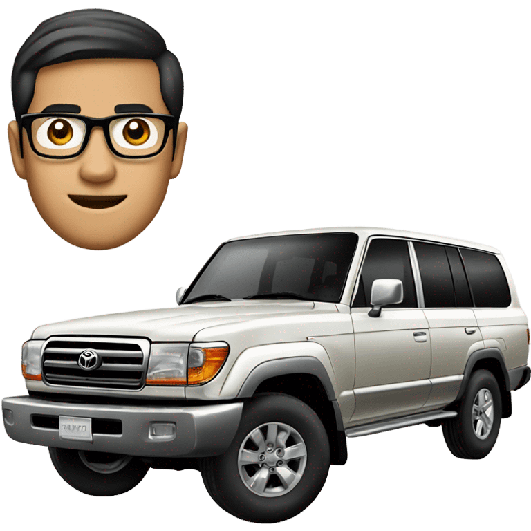 Asian man glasses Toyota Land Cruiser emoji