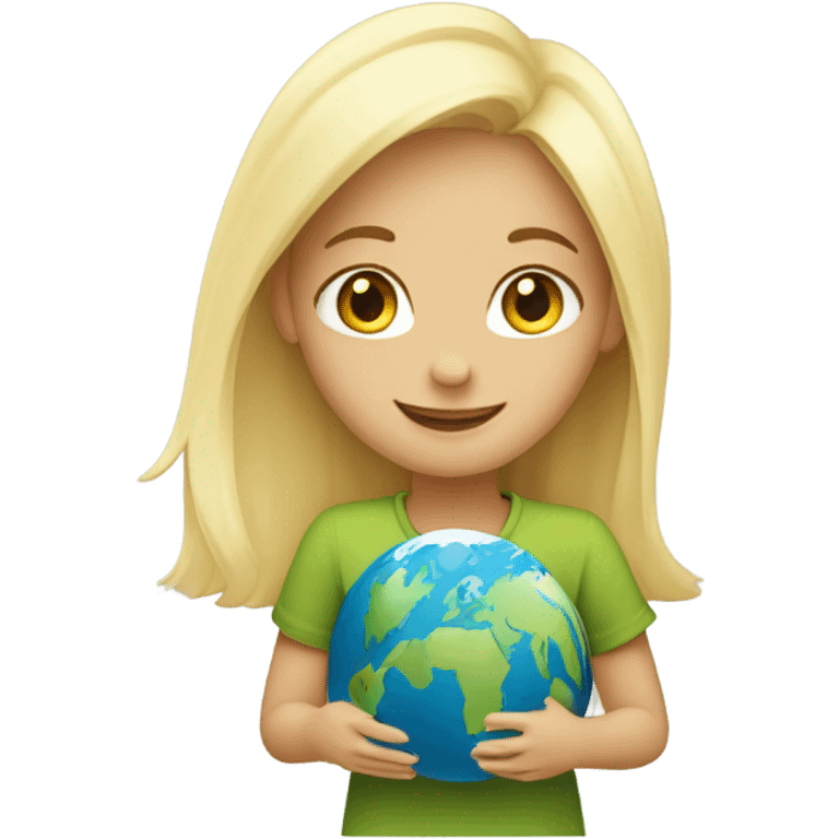 blonde girl hugs the planet emoji