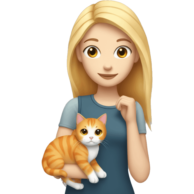 Blonde girl holding orange cat with white paws and white features emoji