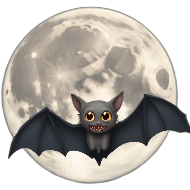 realistic full moon with vampire bat face wings flying in front emoji