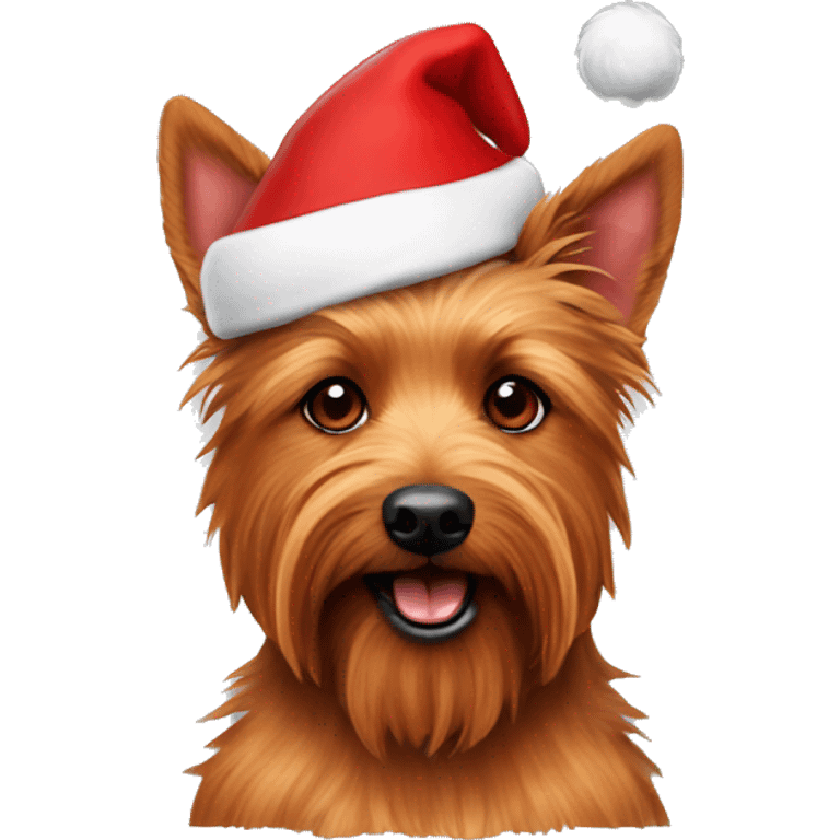 Red australian terrier dog with a santa hat emoji