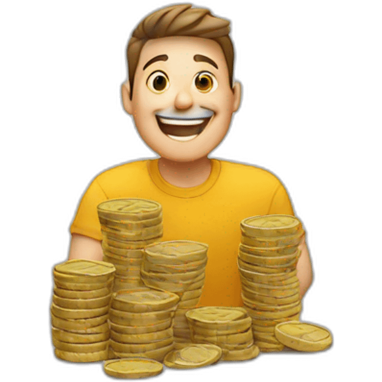 happy guy with stack of coins emoji