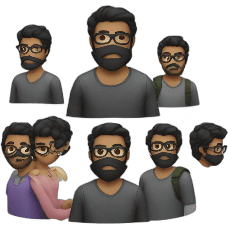 Black hair, wearing a mask, black beard, wearing glasses, and wearing a mask  emoji