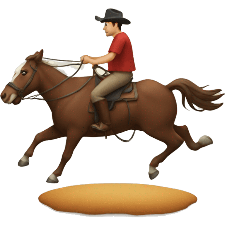 man riding a horse running behind an ox emoji