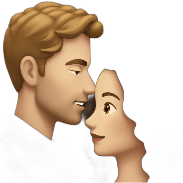 White Man with dark hair kissing white woman with long brown hair emoji