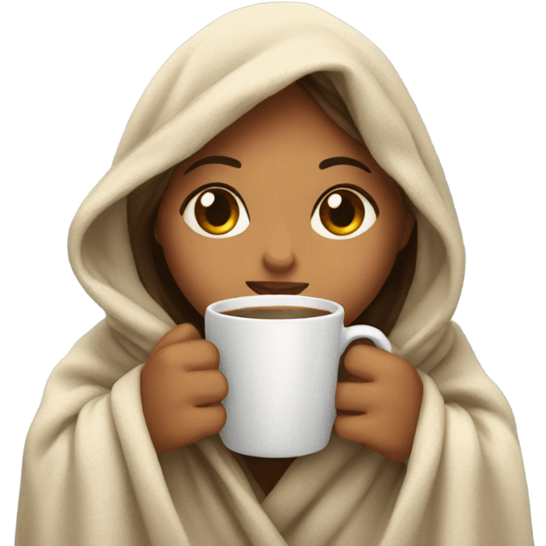 girl inside a blanket sipping coffee eyes closed emoji