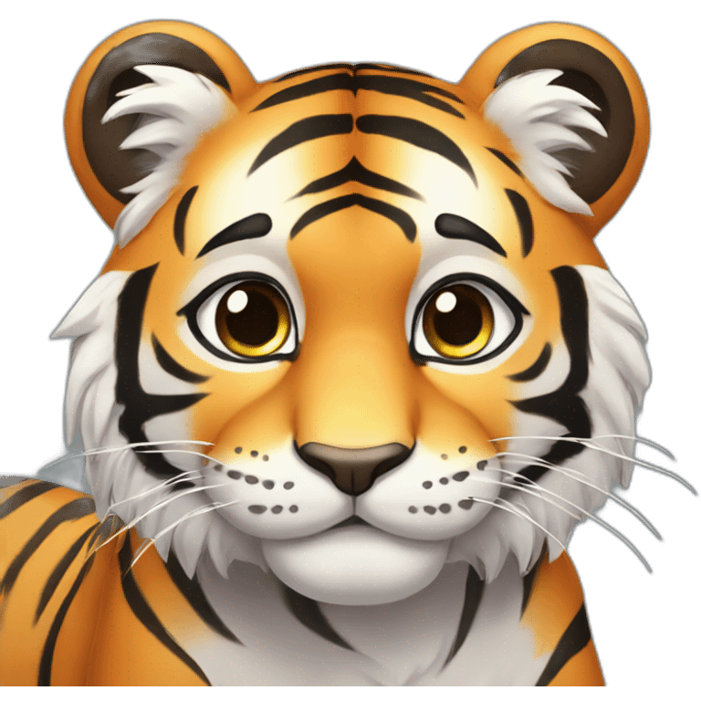 tiger in anime style with big blue eyes, shiny and sparkles emoji