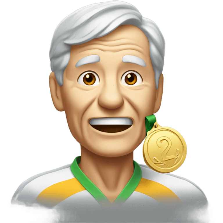 Old man eating gold medal emoji