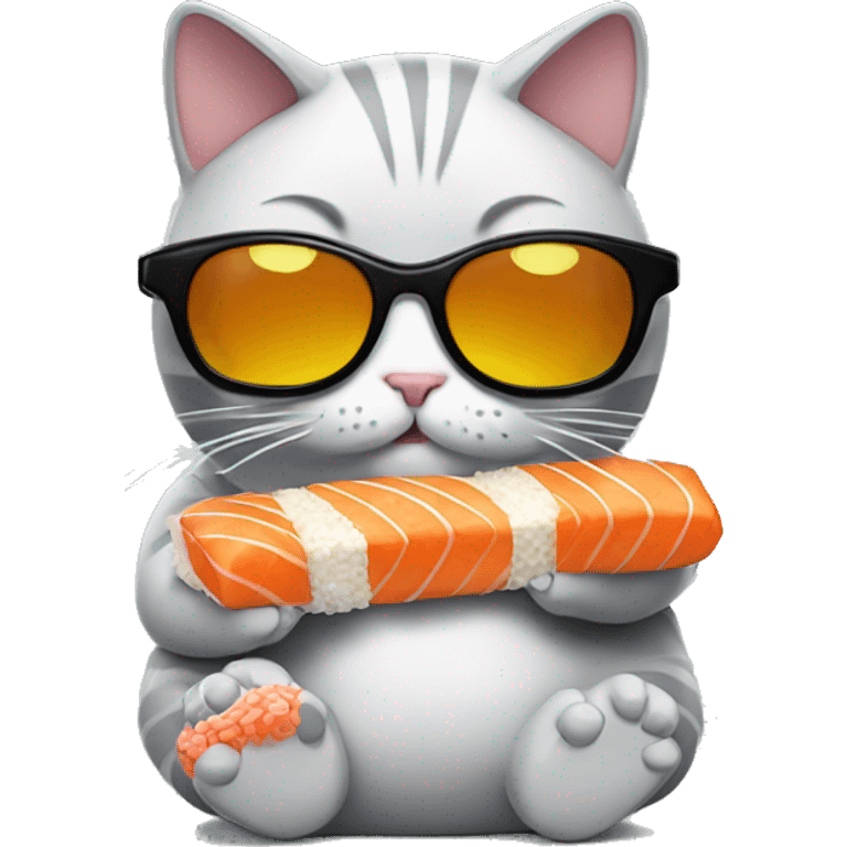 chunky cat with sunglasses eating sushi emoji