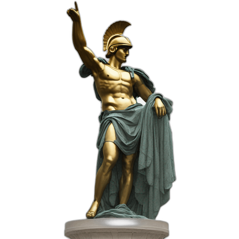 Roman sculpture with golden Trojan helmet pointing its finger to the sky (same pose as in creation of Adam) emoji