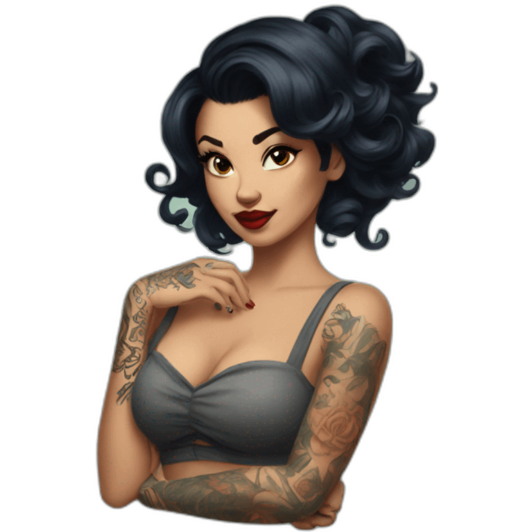 Pinup dark hair and tattoos emoji