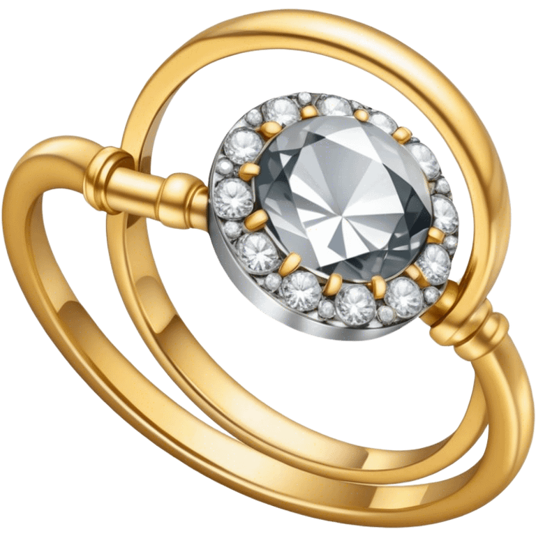 Create a bright, intricate, and elegant emoji that represents jewelry making and craftsmanship. The design should feature a combination of elements like a diamond, a delicate ring, and a jeweler's tool (e.g., a magnifying loupe or small hammer). Use a sparkling effect to emphasize luxury, with gold and silver tones. The emoji should be visually striking and convey creativity, precision, and beauty. Make the background transparent. emoji