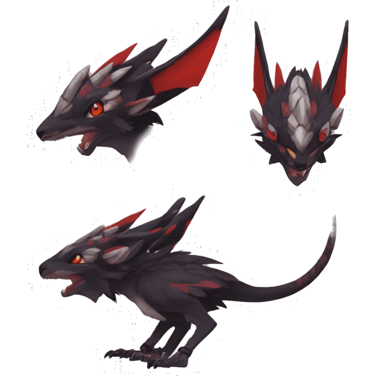 Black Cool Edgy Anthro Noivern-Nargacuga Fakémon  with White and Red Edgy markings emoji