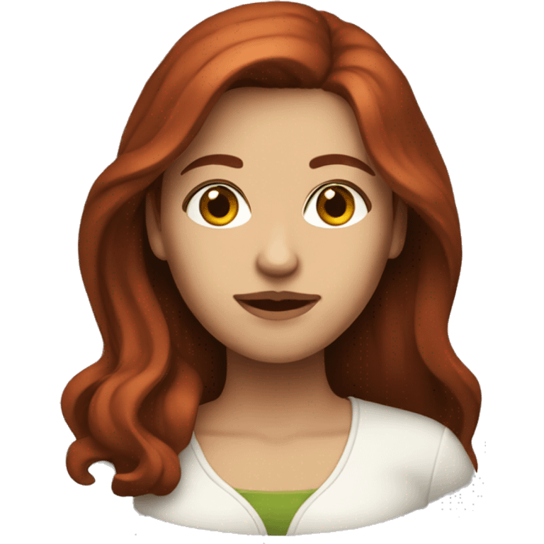 Woman that has brown eyes and Long Dark red hair playing on pc  emoji