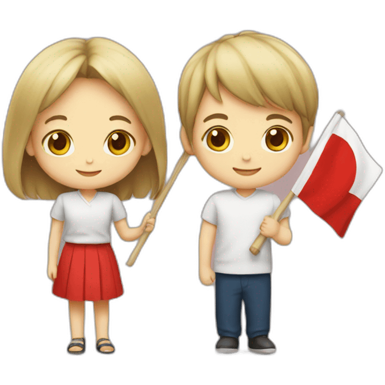 boy and girl holding Japanese flag emoji