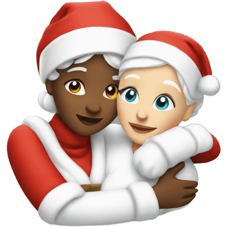 white mrs claus hugging white mrs claus emoji