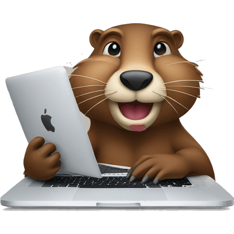 Beaver using Mac laptop emoji