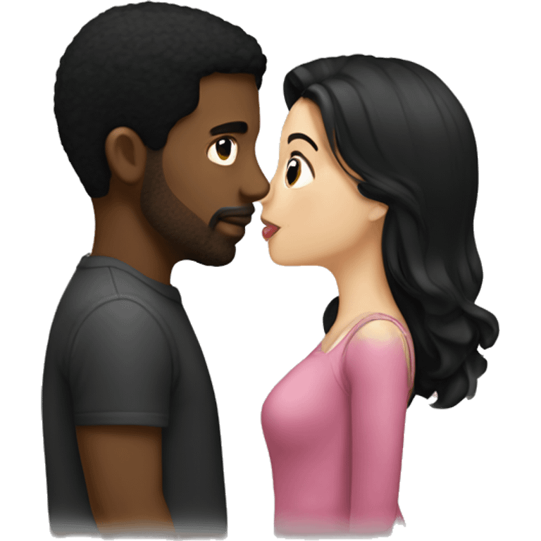 A brunette girl kissing a black hair guy  emoji