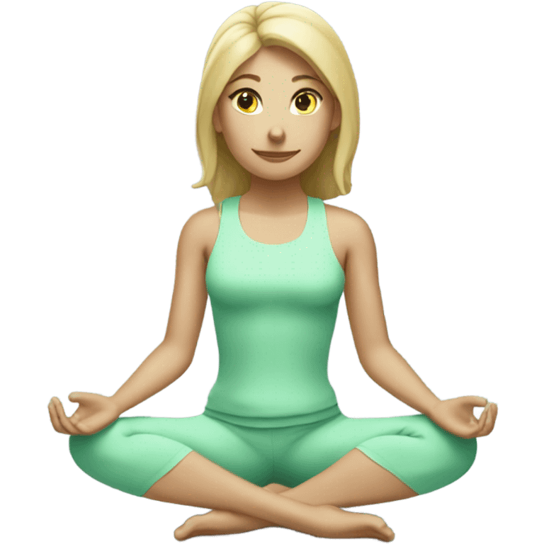 Blond yoga girl sit mint green clothes  emoji