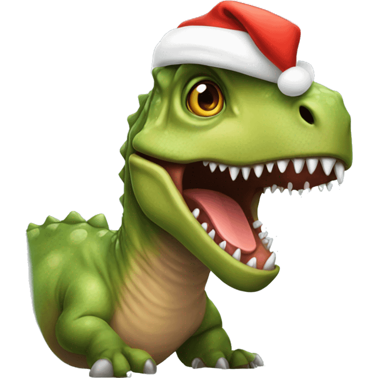 Dinosaur with Christmas hat emoji