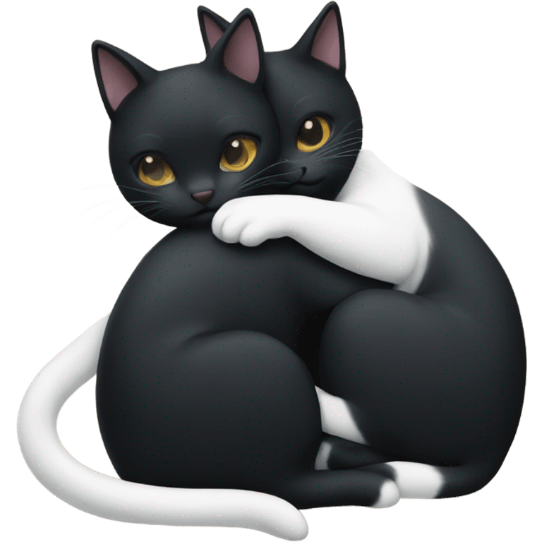 Black cat and white cat hugging emoji