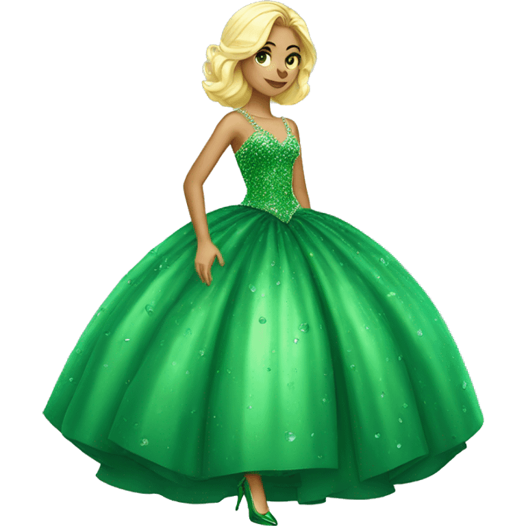 Swedish girl in the biggest ball gown with green crystals and high heels emoji