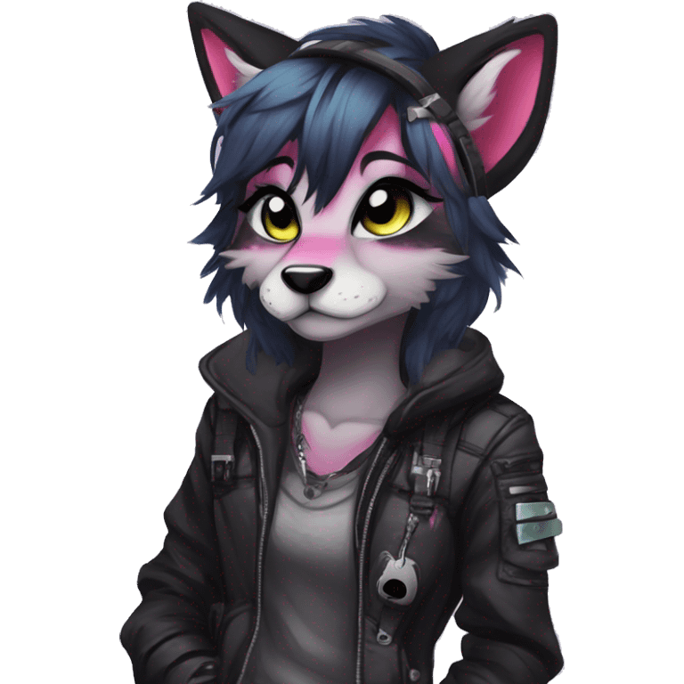 Edgy cute modern punk techwear anthro furry sona by Falvie, LiLaiRa, AngieWolf emoji