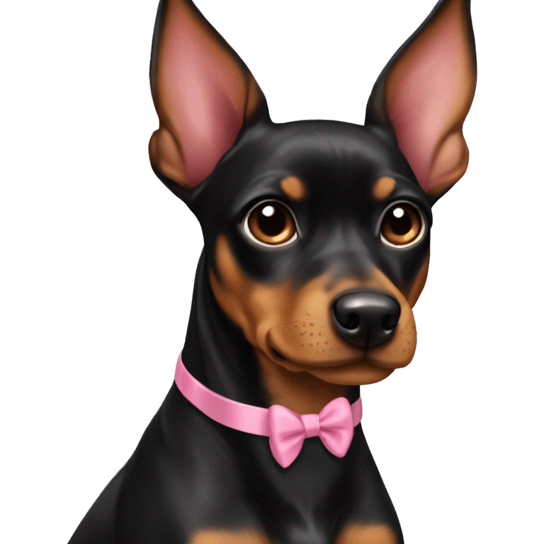 black tan pinscher big ears girly pink bow emoji