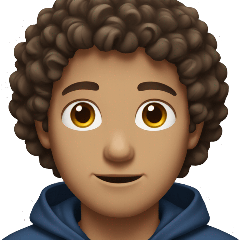 white guy with curly dark brown hair and dark blue hoodie and brown eyes emoji