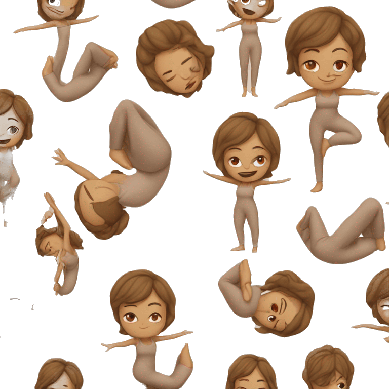 White Girl with brown hair doing yoga in beige tight yoga suit emoji