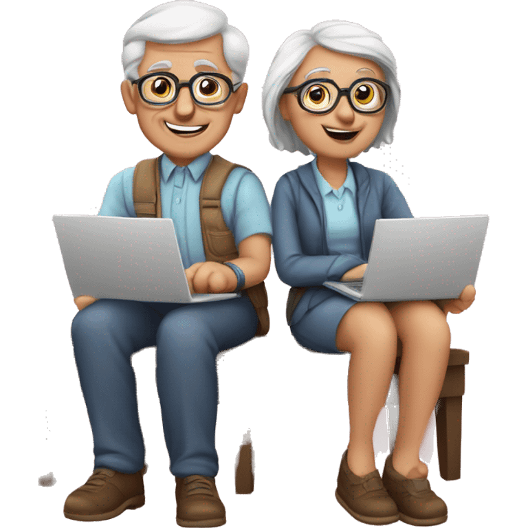 nerd Grandparents in Day St Valentines with laptops emoji