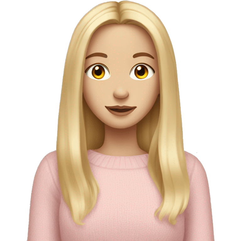 Beautiful white girl with long blonde hair wearing light pink sweater  emoji