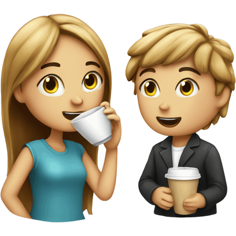 Boy and girl talking on the phone having a coffee ￼ emoji