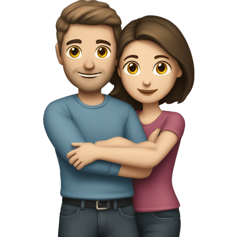 caucasian brunette couple hugging emoji