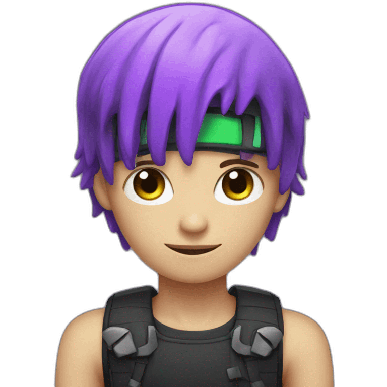 boy with purple and green hair and enderman hat emoji