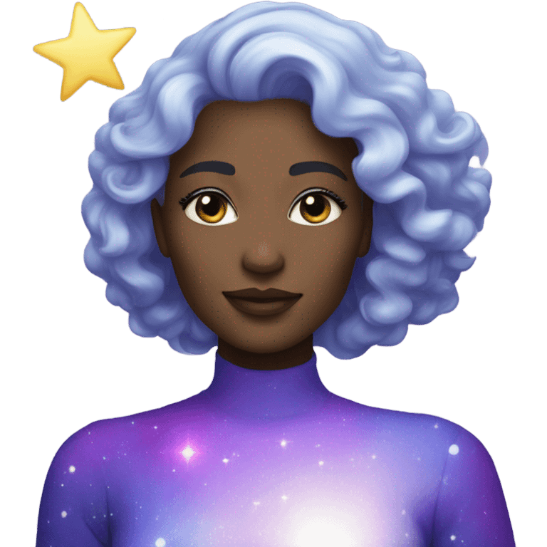 white woman with sparkling galaxy hair with moon and stars in purple and blue shades emoji