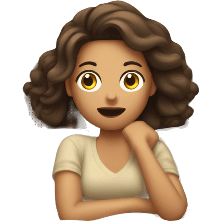 Chica de cabello café durmiendo plácidamente en su cama emoji