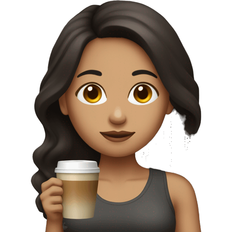 Yoga Woman long brown black hair drinks coffee emoji