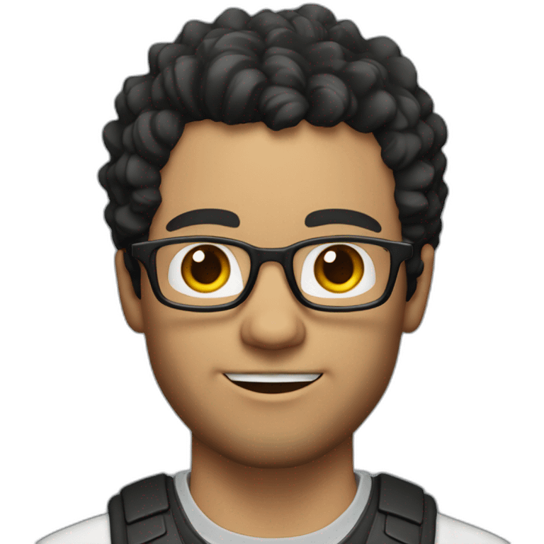 White man with short, curly and wavy black hair, he has a minimal beard and glasses, quite a forehead, and he is a gamer. emoji