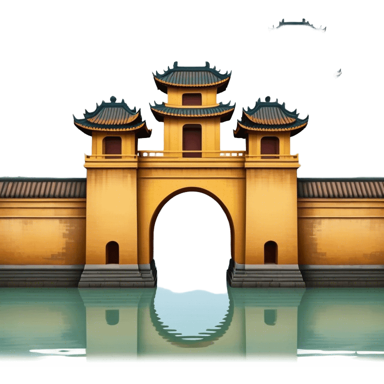 Cinematic Realistic Imperial City of Hue Landmark Emoji, capturing the ancient citadel’s weathered walls, intricate gates, and traditional Vietnamese architecture, surrounded by a misty, tranquil moat. emoji