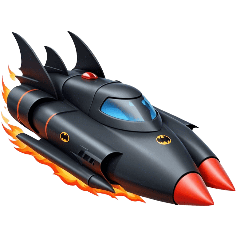 batmobile in rocket ship boom rocket at take-off in fire emoji