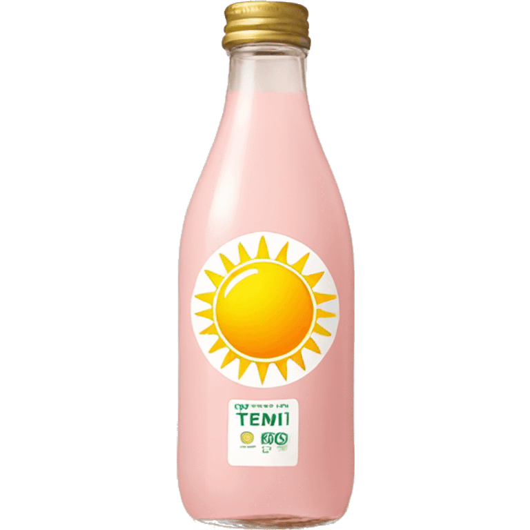 Pale pink bottle with pale yellow sun on label emoji