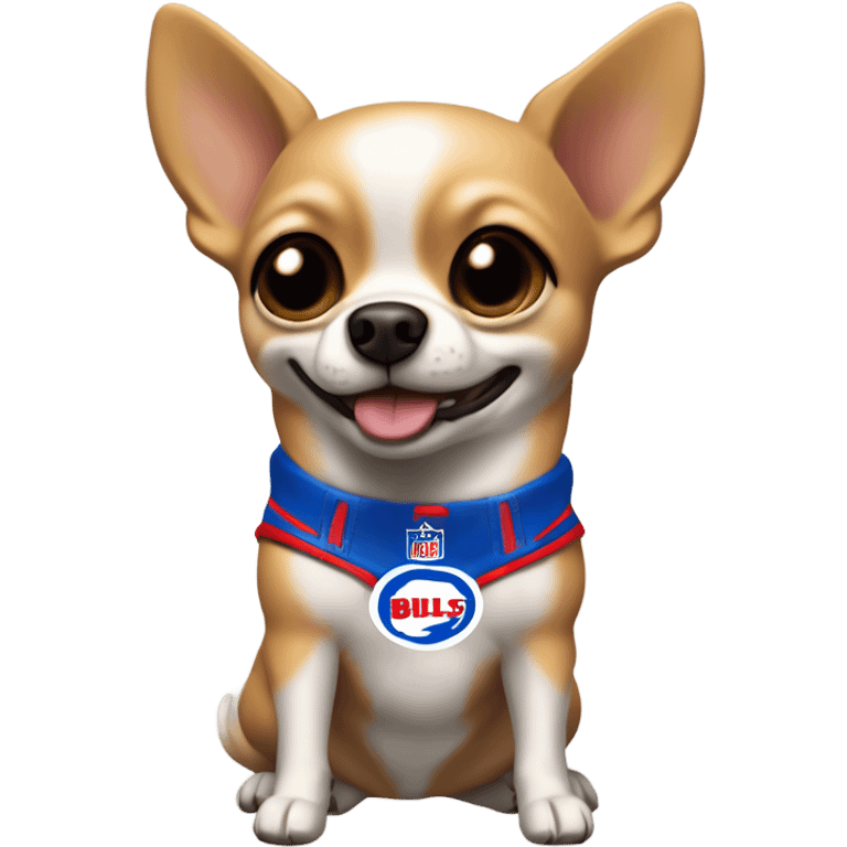 Smiling Buffalo bills golden chihuahua no white fur with speech bubble saying Touch Down! emoji