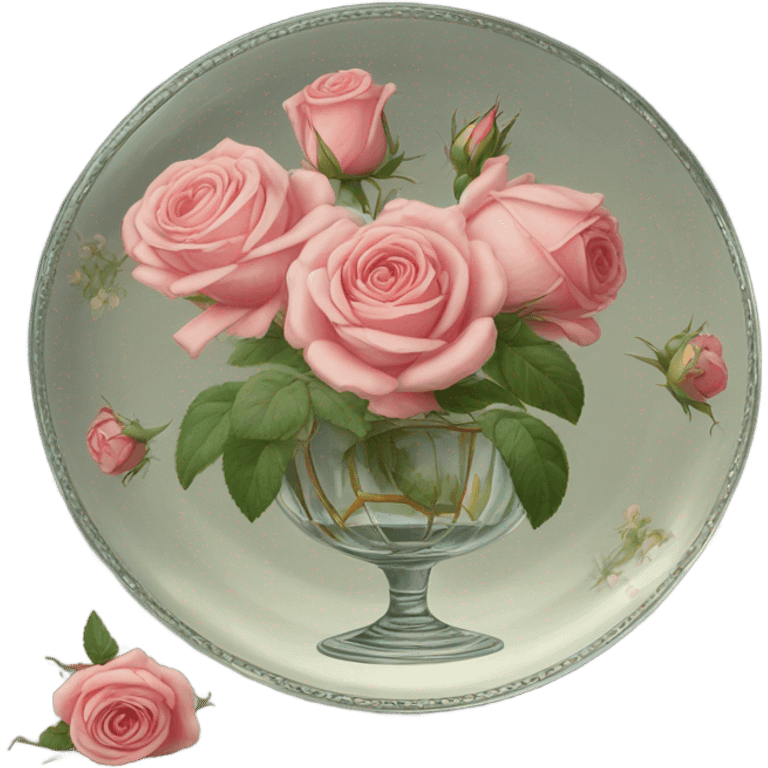 Drawing of roses on an antique glass and saucer emoji