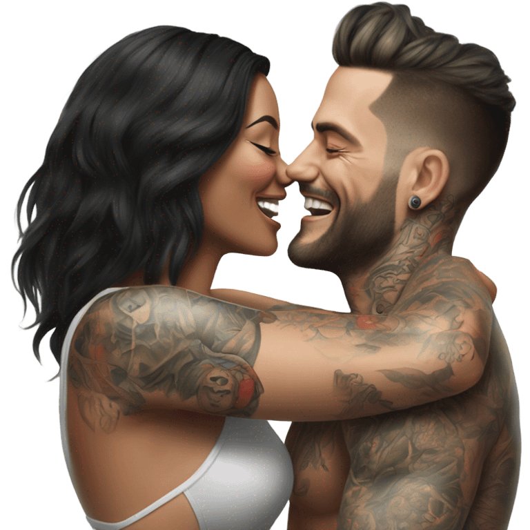 Hyper Realistic beautiful woman tickling a very handsome tattooed man emoji