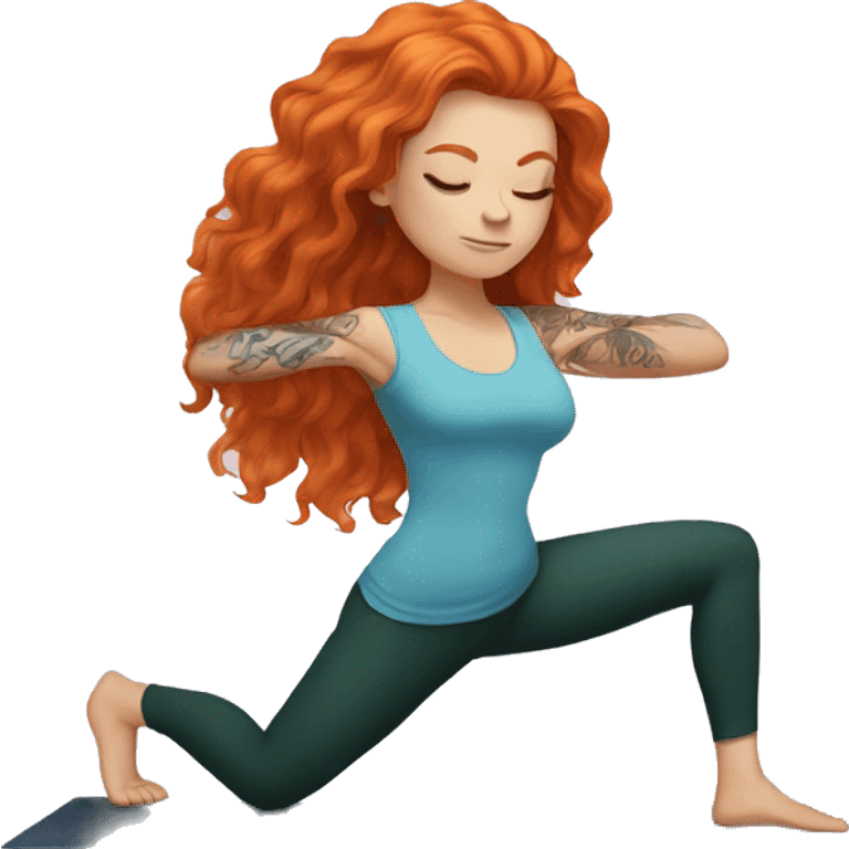 White Girl ginger hair and tattoos doing yoga emoji