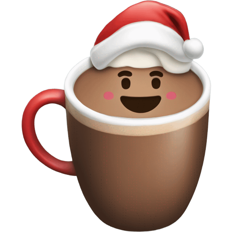 Hot chocolate smiling with a Santa hat on emoji