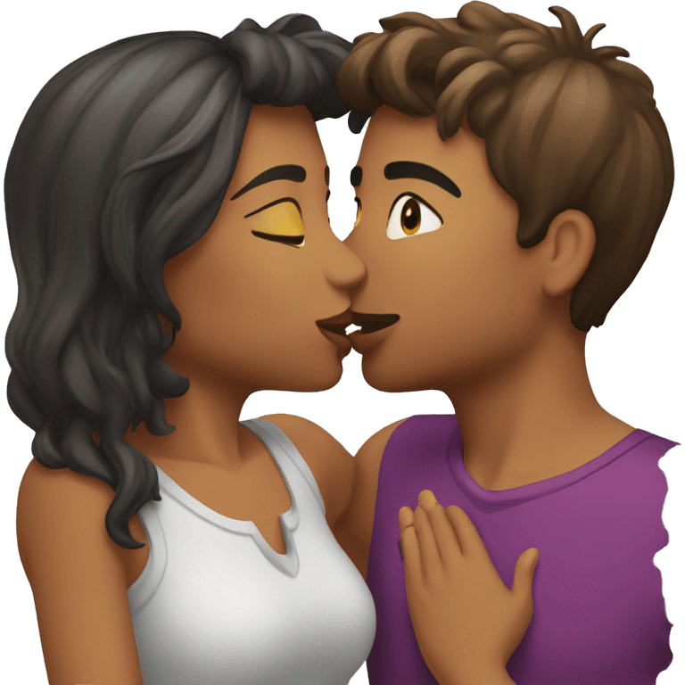 two girls kissing a deejay on his cheeks emoji